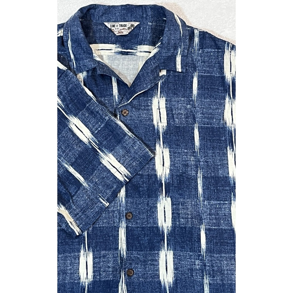 Line of Trade Camp Shirt Mens XXL Linen Blend Loop Collar Abstract Pattern